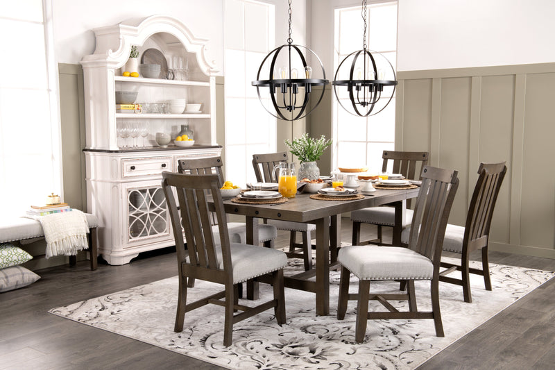 Alto Dining Table with 65-83\"W Extension, Trestle Base - Grey