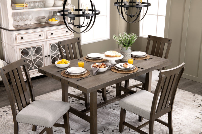 Alto Dining Table with 65-83\"W Extension, Trestle Base - Grey