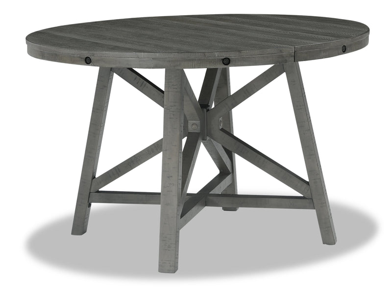Alto Round Dining Table with 48-66\"W Extension, Trestle Base - Grey