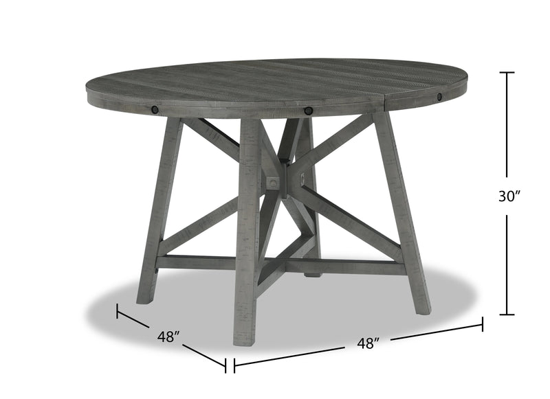 Alto Round Dining Table with 48-66\"W Extension, Trestle Base - Grey
