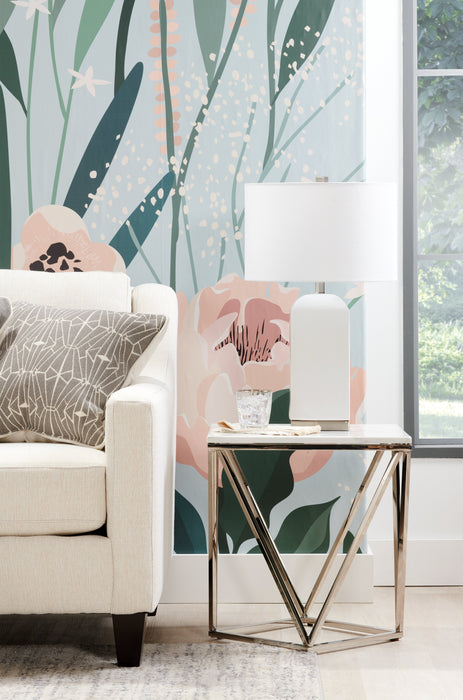 Amanda 21.5\" Modern Square End Table - White Marble Top with Chrome Metal Base