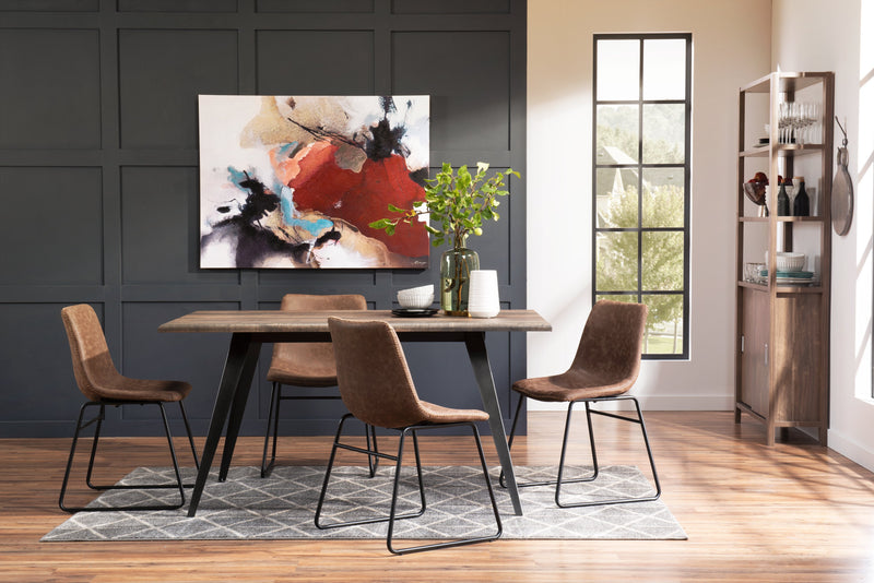 Amos 5pc Dining Set with Table & 4 Chairs, Metal, 60\"W - Brown