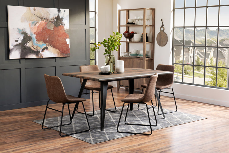 Amos 5pc Dining Set with Table & 4 Chairs, Metal, 60\"W - Brown