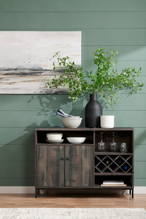 Amos Dining Server with Storage & Built-In Wine Rack, 45\"W - Distressed Brown
