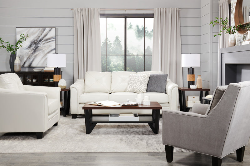 Andi 40\" Leather-Look Fabric Sofa with Button Tufting - Beige