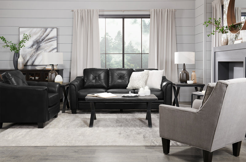 Andi 40\" Leather-Look Fabric Sofa with Button Tufting - Black
