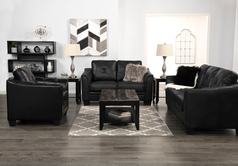 Andi 62\" Leather-Look Fabric Loveseat with Button Tufting - Black