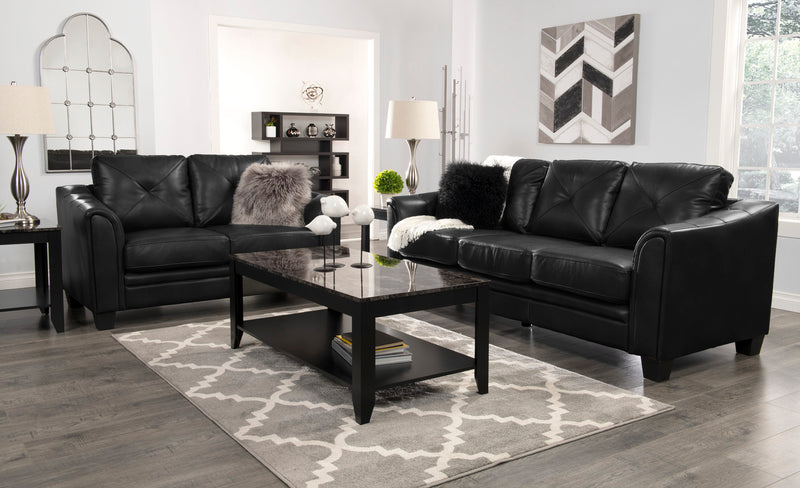 Andi 62\" Leather-Look Fabric Loveseat with Button Tufting - Black