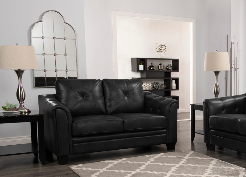 Andi 62\" Leather-Look Fabric Loveseat with Button Tufting - Black