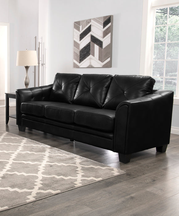 Andi 84\" Leather-Look Fabric Sofa with Button Tufting - Black