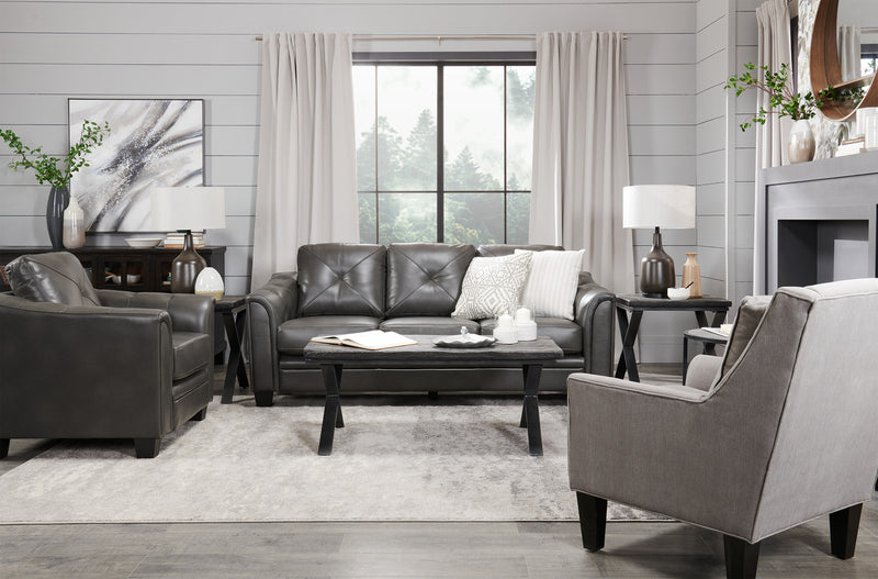 Andi 40\" Leather-Look Fabric Sofa with Button Tufting - Grey