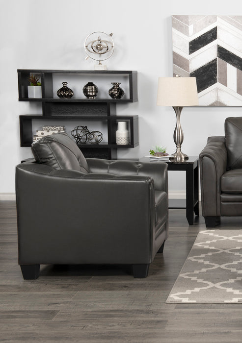 Andi 40\" Leather-Look Fabric Sofa with Button Tufting - Grey