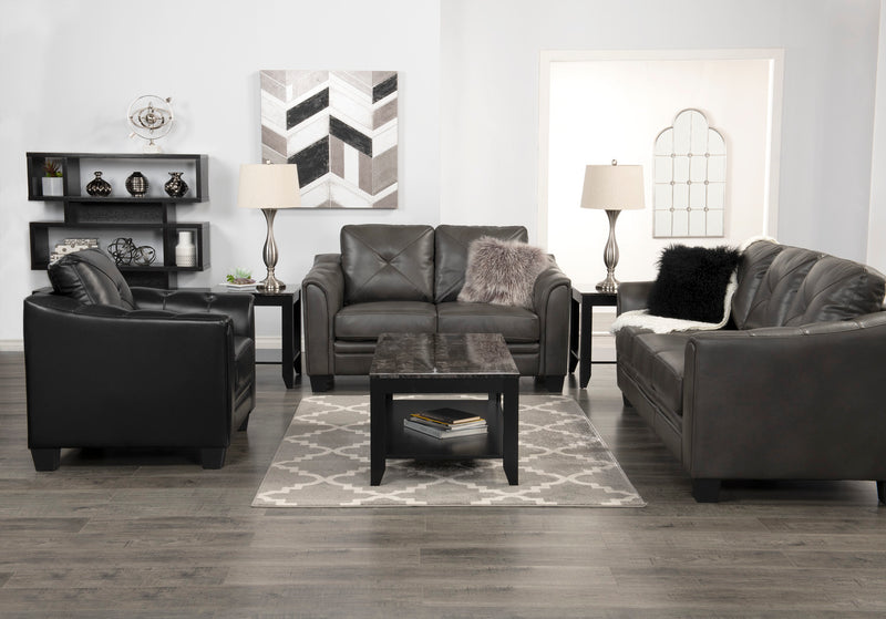 Andi 62\" Leather-Look Fabric Loveseat with Button Tufting - Grey