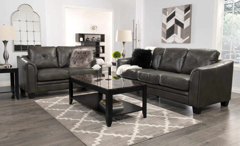 Andi 62\" Leather-Look Fabric Loveseat with Button Tufting - Grey