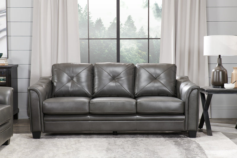 Andi 84\" Leather-Look Fabric Sofa with Button Tufting - Grey