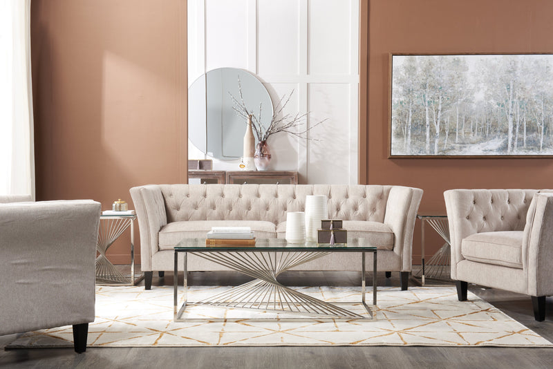 Andreas 47.25\" Modern Glass Top Coffee Table - Silver with Chrome Metal Base