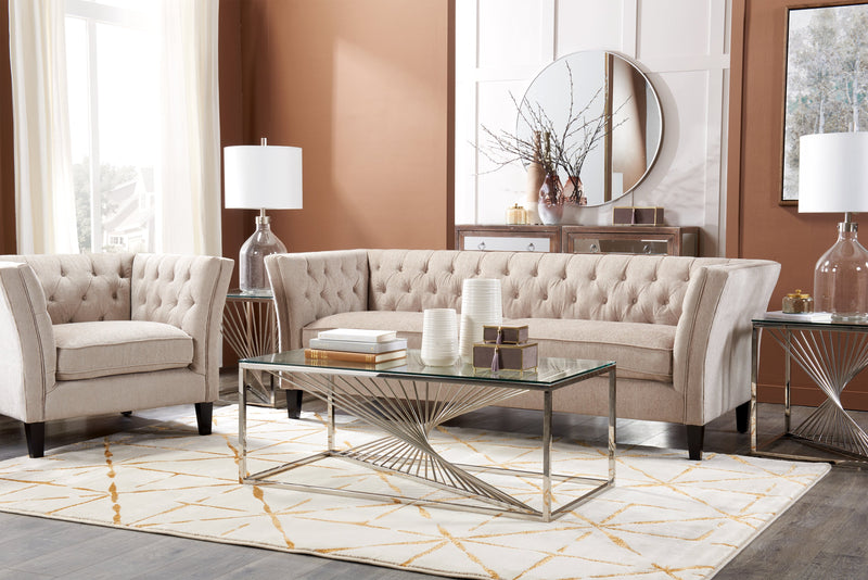 Andreas 47.25\" Modern Glass Top Coffee Table - Silver with Chrome Metal Base