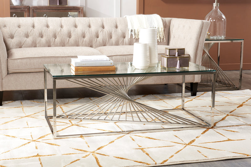 Andreas 47.25\" Modern Glass Top Coffee Table - Silver with Chrome Metal Base