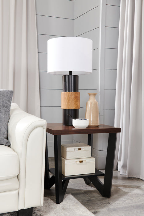 Arika 47.5\" Modern 3-Pack Coffee + 2 End Tables with Shelf - Dark Walnut annd Black 