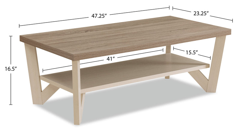 Arika 47.5\" Modern 3-Pack Coffee + 2 End Tables with Shelf - Ivory 