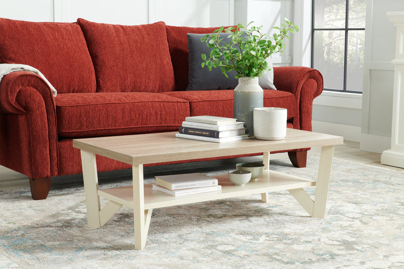 Arika 47.5\" Modern 3-Pack Coffee + 2 End Tables with Shelf - Ivory 