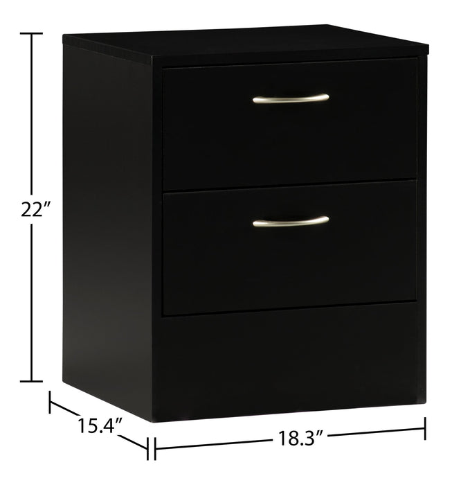 Arlo Bedside 2-Drawer Nightstand, 18.3\"W x 22\"H, Made in Canada - Black