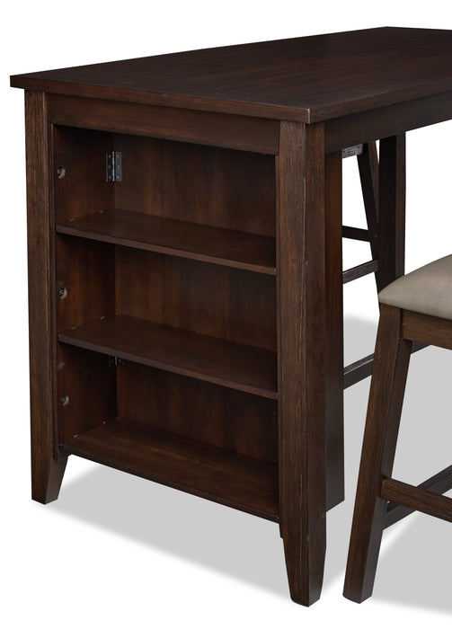 Astoria 5pc Counter-Height Dining Set with Table & 4 Stools, Built-in Shelves, 60\"W - Brown