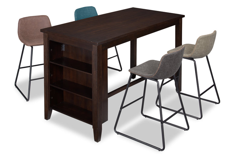 Astoria Counter-Height Dining Table with Built-in Shelves, 60\"W - Brown