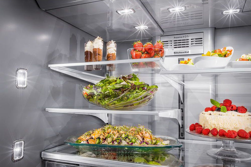 KitchenAid 36\" 24 Cu. Ft. Multi Door French-Door Refrigerator - Black Stainless Steel - KRMF706EBS