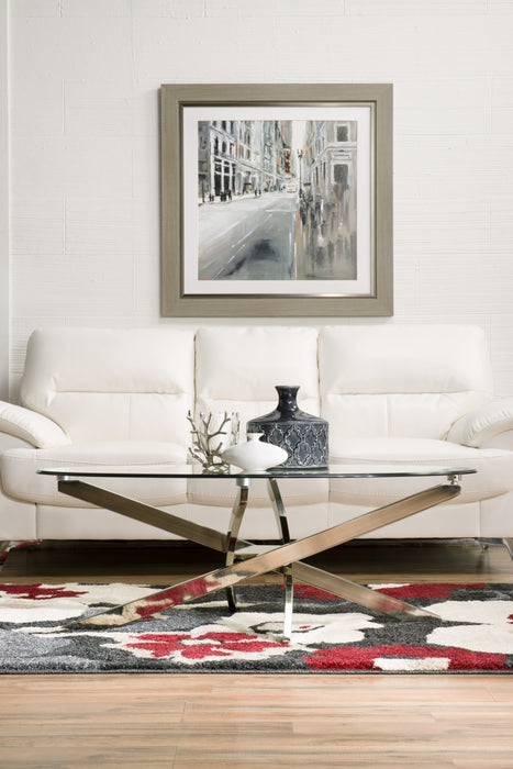 Zila 48\" Modern Round Glass Top Coffee Table - Silver with Stainless Steel Base