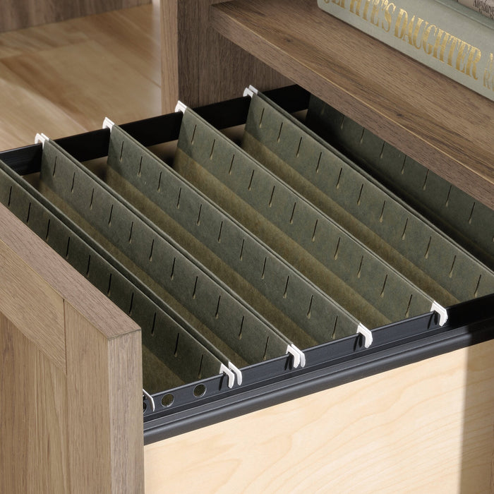 Barrister Lane 68.88\" Corner L-Shaped Office Desk with 3-Drawers & Cabinet - Salt Oak