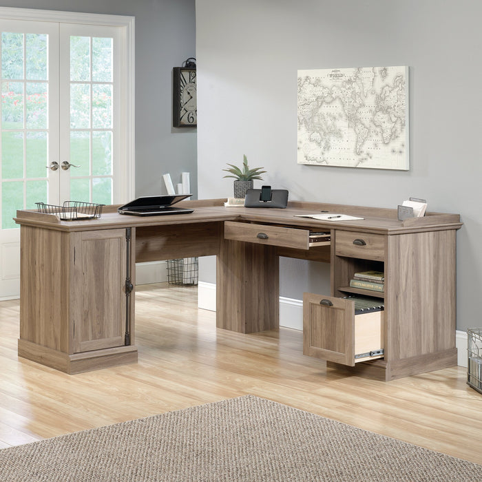 Barrister Lane 68.88\" Corner L-Shaped Office Desk with 3-Drawers & Cabinet - Salt Oak