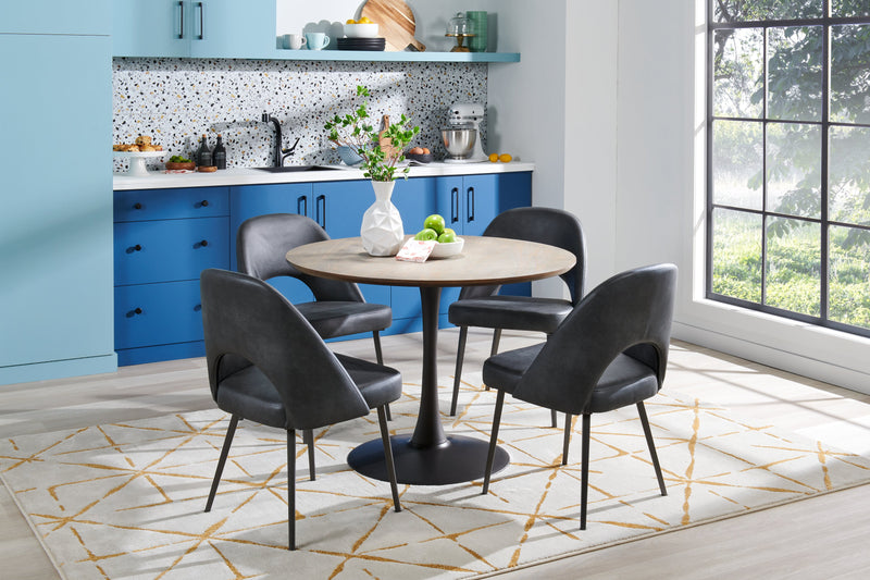 Kort & Co. Bay Dining Chair with Vegan Leather Fabric, Metal - Charcoal