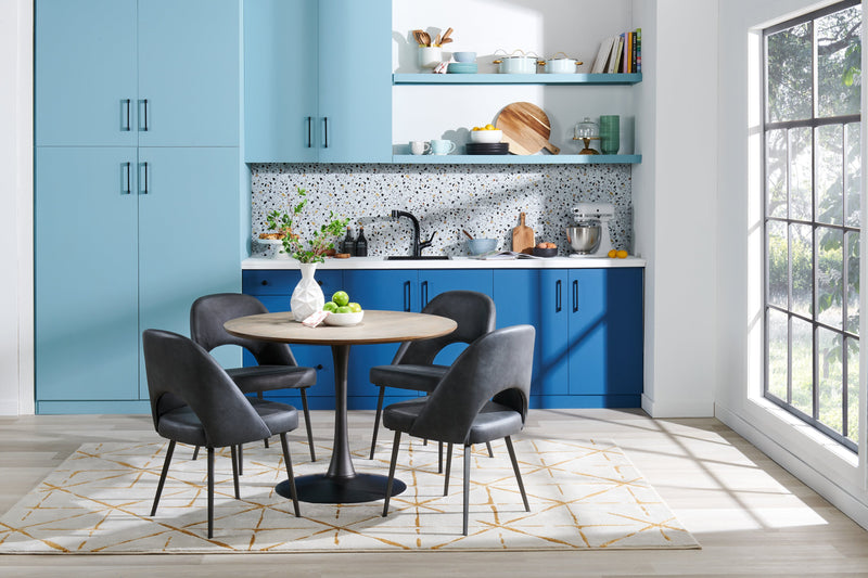 Kort & Co. Bay Dining Chair with Vegan Leather Fabric, Metal - Charcoal