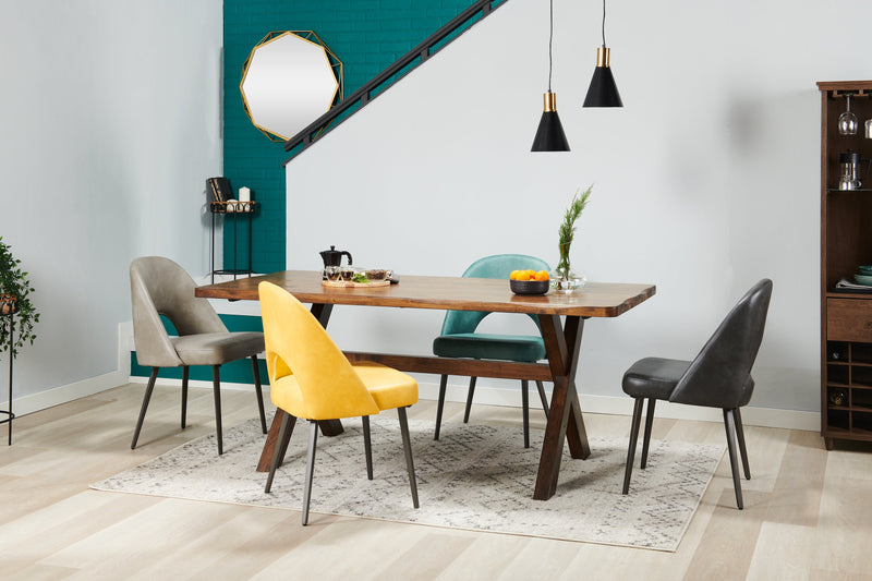 Kort & Co. Bay Dining Chair with Vegan Leather Fabric, Metal - Grey