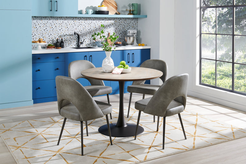 Kort & Co. Bay Dining Chair with Vegan Leather Fabric, Metal - Grey