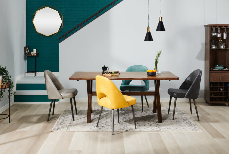 Kort & Co. Bay Dining Chair with Vegan Leather Fabric, Metal - Grey