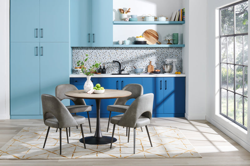 Kort & Co. Bay Dining Chair with Vegan Leather Fabric, Metal - Grey