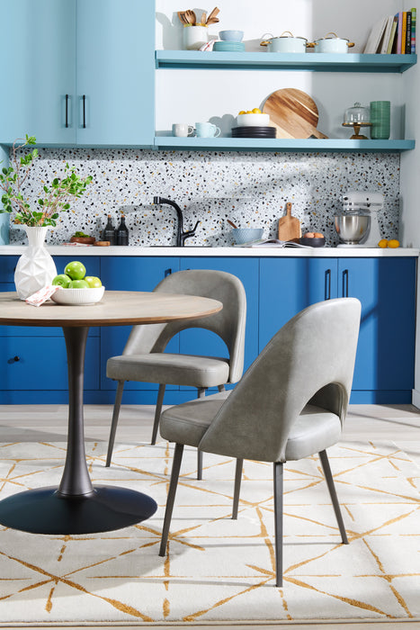 Kort & Co. Bay Dining Chair with Vegan Leather Fabric, Metal - Grey