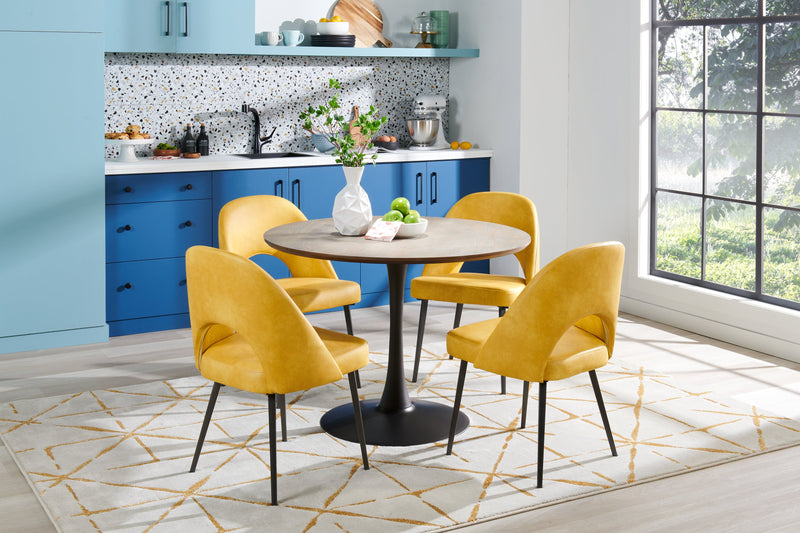 Kort & Co. Bay Dining Chair with Vegan Leather Fabric, Metal - Mustard