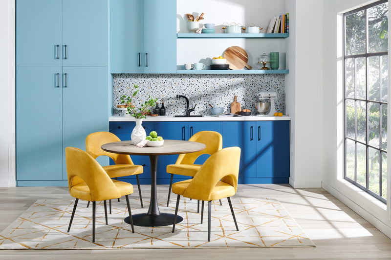 Kort & Co. Bay Dining Chair with Vegan Leather Fabric, Metal - Mustard