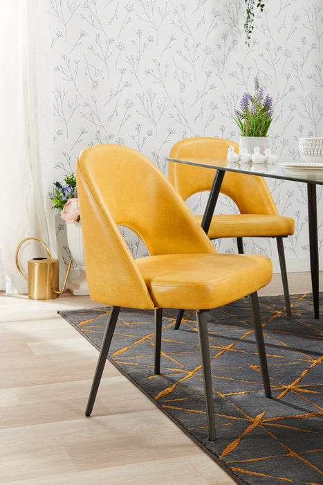 Kort & Co. Bay Dining Chair with Vegan Leather Fabric, Metal - Mustard