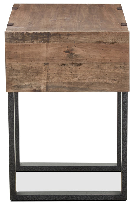 Manchester 16\" Rustic End Table with Storage - Brown Wood with Iron Base