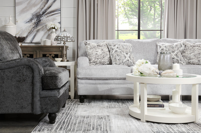 Made in Canada Bellmont 89\" Chenille Fabric Sofa with Reversible Cushions and Wood Legs - Platinum Grey