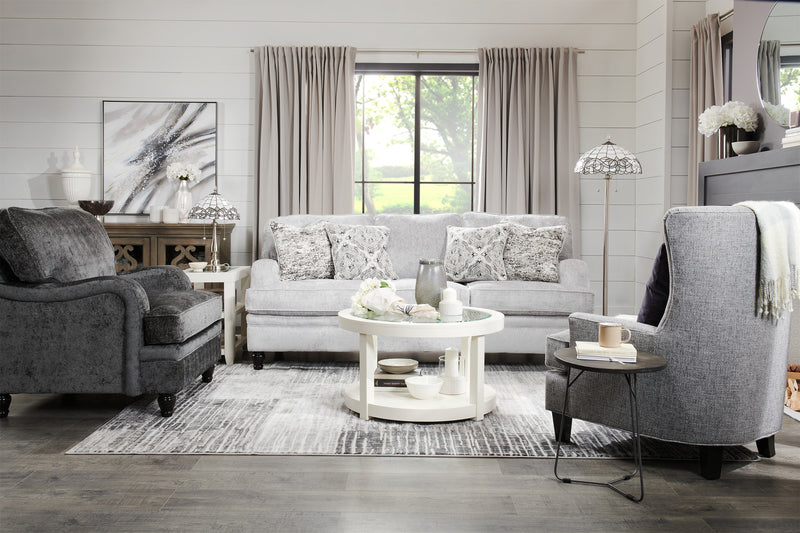 Made in Canada Bellmont 89\" Chenille Fabric Sofa with Reversible Cushions and Wood Legs - Platinum Grey