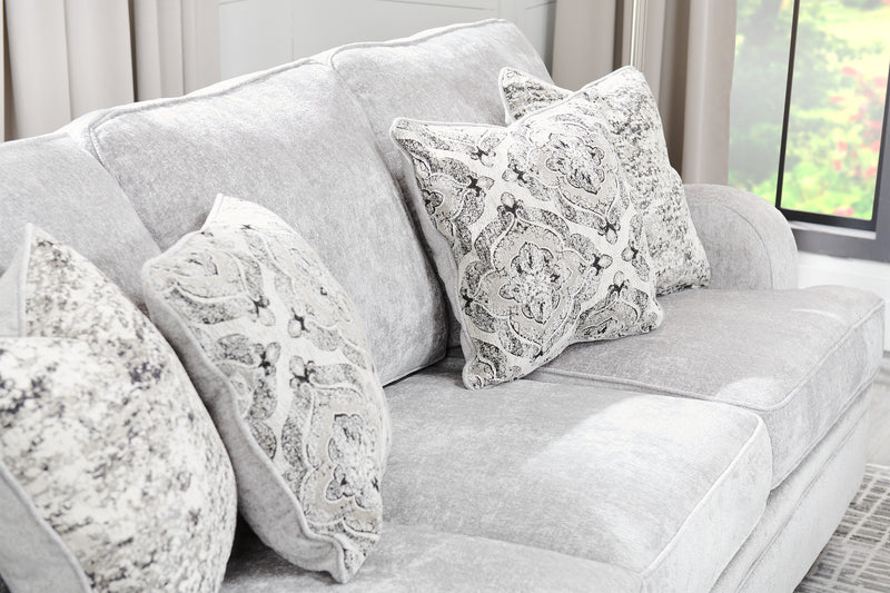 Made in Canada Bellmont 89\" Chenille Fabric Sofa with Reversible Cushions and Wood Legs - Platinum Grey