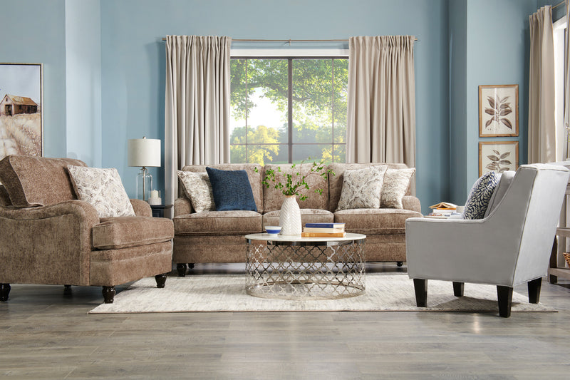 Made in Canada Bellmont 89\" Chenille Fabric Sofa with Reversible Cushions and Wood Legs - Toffee Brown