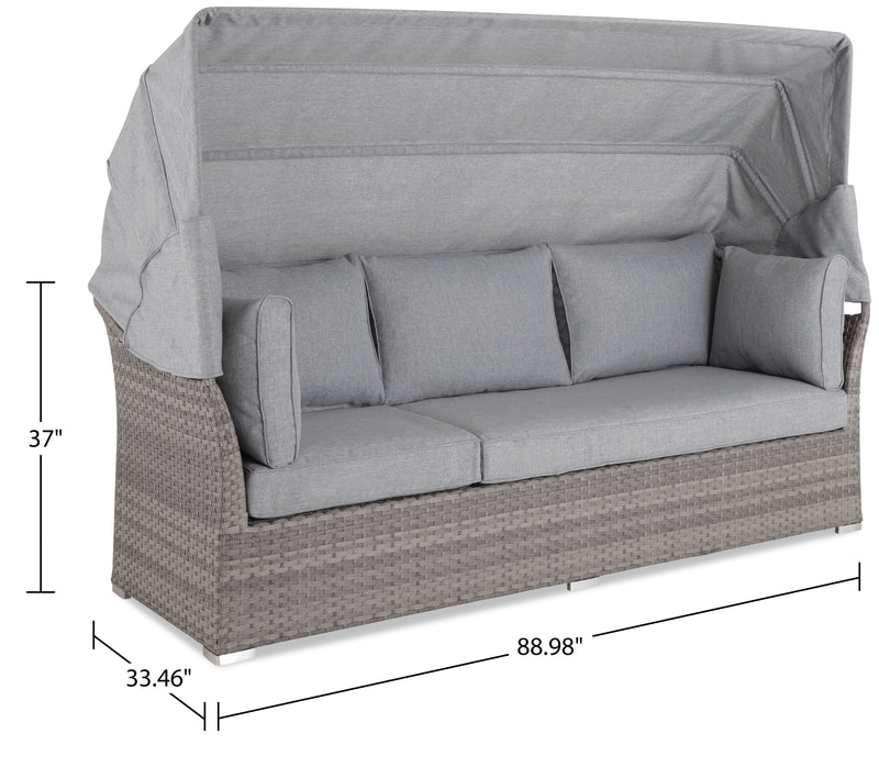 Bermuda 6-Piece Canopy Outdoor Patio Conversation Set - Hand-Woven Resin Wicker, UV & Weather Resistant - Grey