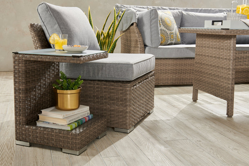 Bermuda 6-Piece Canopy Outdoor Patio Conversation Set - Hand-Woven Resin Wicker, UV & Weather Resistant - Grey