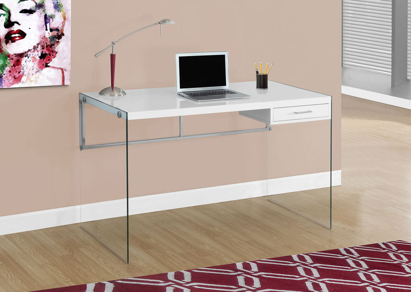 Kylie 48\" Computer Office Desk with Drawer - White with Glass Legs